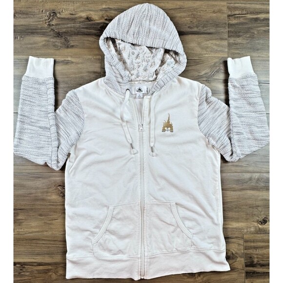 Disney Parks Mickey Mouse Cinderella Castle Hoodie White Zip Up Women’s Large - Picture 1 of 8